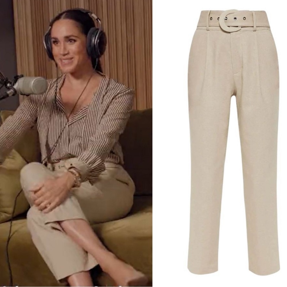 ASO Meghan Markle Anine Bing Elyse High-Waisted Pants In Oat